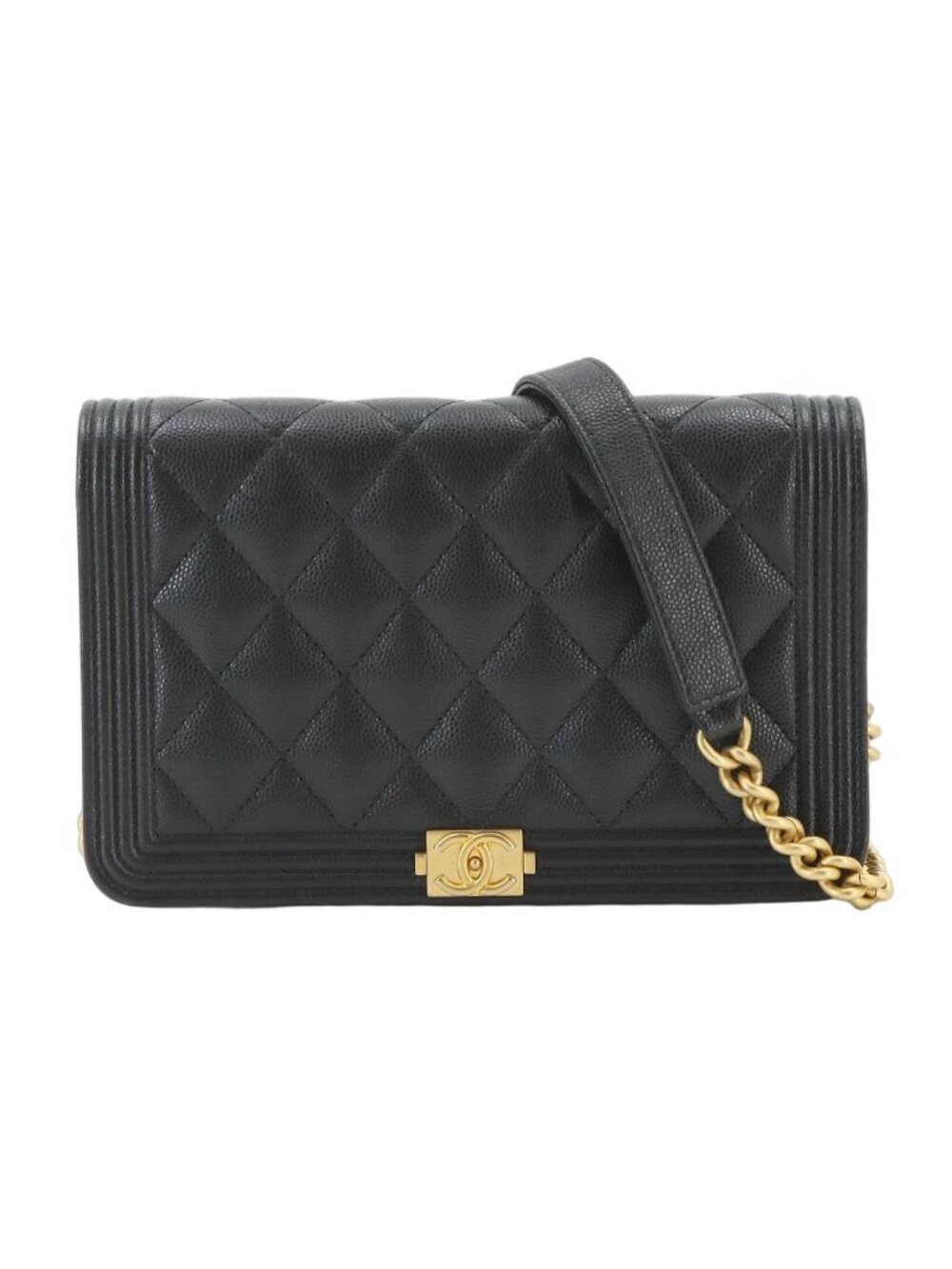Chanel Boy Chain Wallet Caviar Leather Black Shoulder Bag